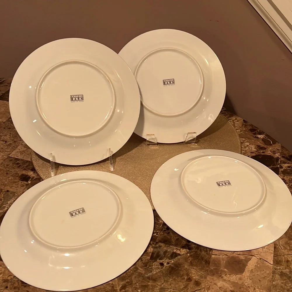 Pottery Barn Silver Fruit Tea Script Plates